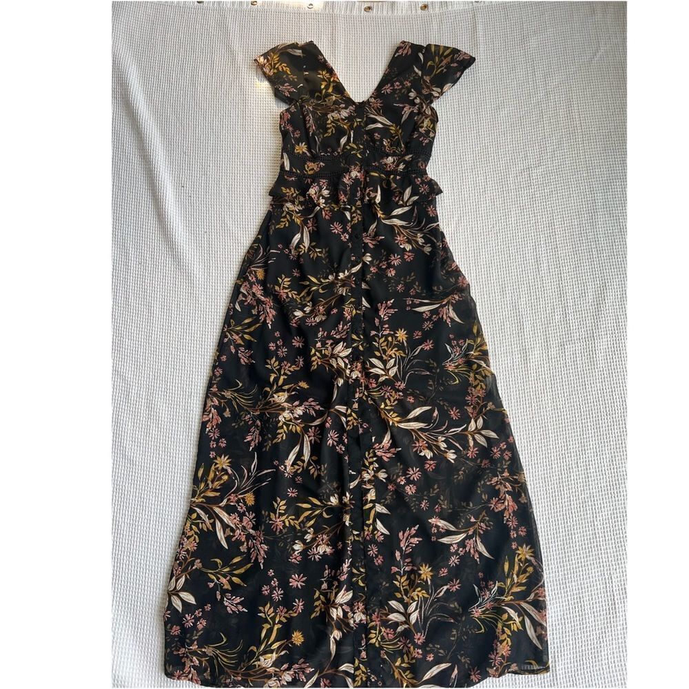 Japna Black Floral Midi Boho Cottagecore Flutter Sleeve Romantic Flowy Dress S - Picture 8 of 11